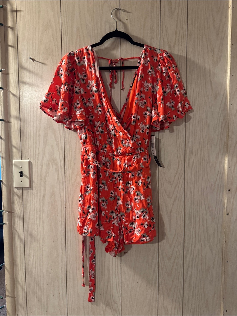 NWT Orange Floral Tie Romper
